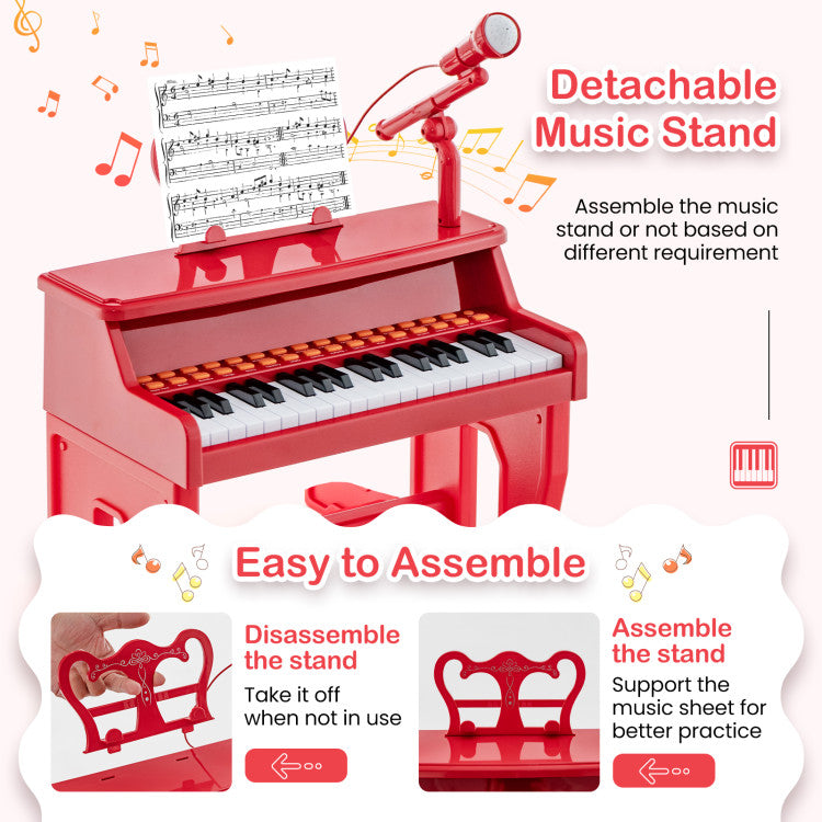 37 Keys Kids Music Piano with Microphone and Detachable Music Stand