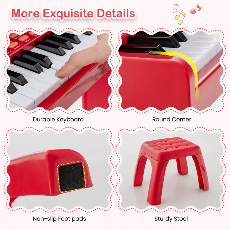 37 Keys Kids Music Piano with Microphone and Detachable Music Stand