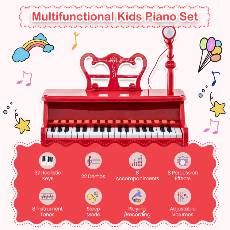 37 Keys Kids Music Piano with Microphone and Detachable Music Stand