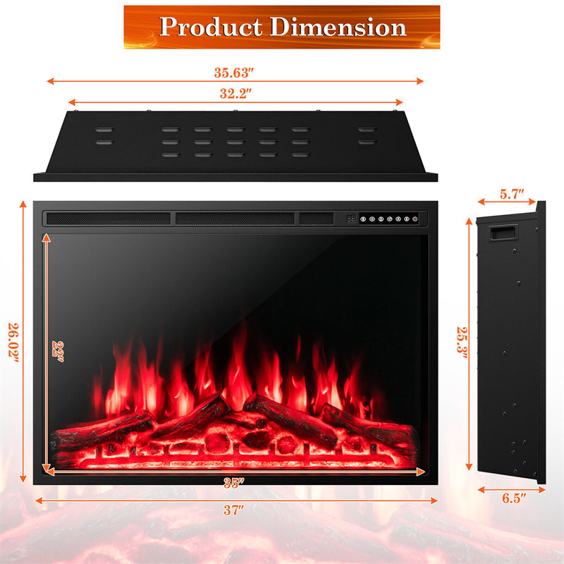 37" Electric Fireplace Insert Recessed Freestanding Fireplace Heater with Touch Panel, Remote Control & 4 Log Flame Effects