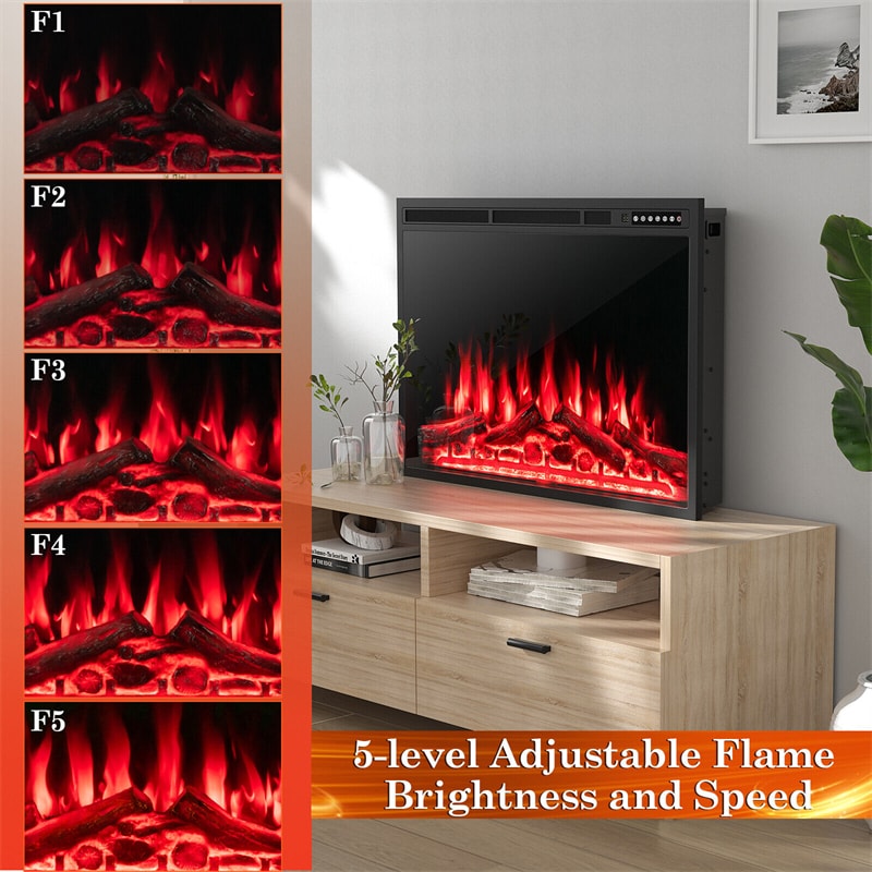 37" Electric Fireplace Insert Recessed Freestanding Fireplace Heater with Touch Panel, Remote Control & 4 Log Flame Effects