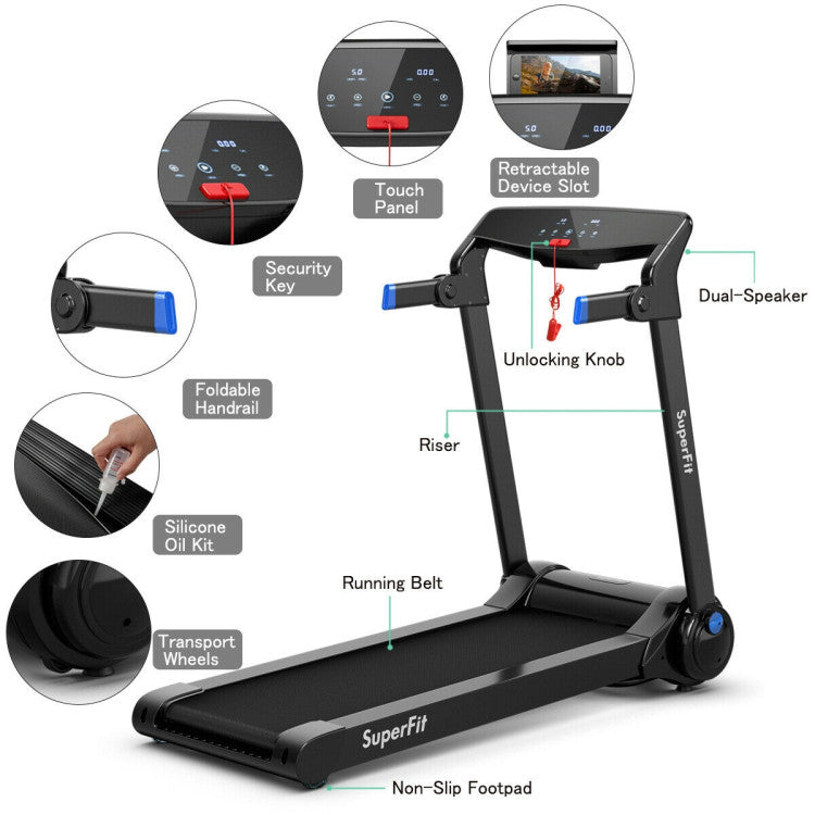 3HP Electric Folding Treadmill with Bluetooth Speaker and HD Digital Display