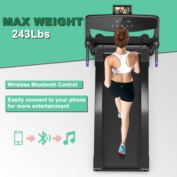 3HP Electric Folding Treadmill with Bluetooth Speaker and HD Digital Display