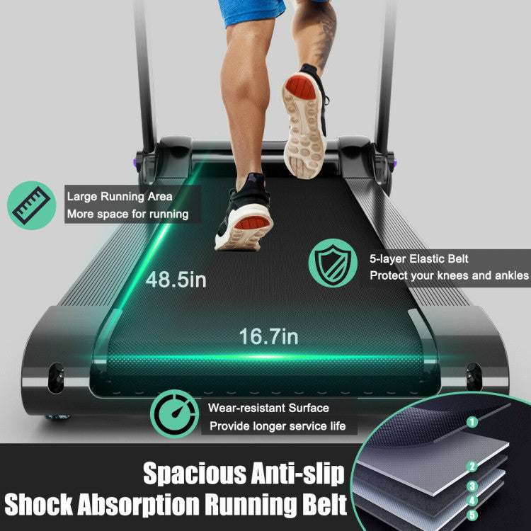 3HP Electric Folding Treadmill with Bluetooth Speaker and HD Digital Display