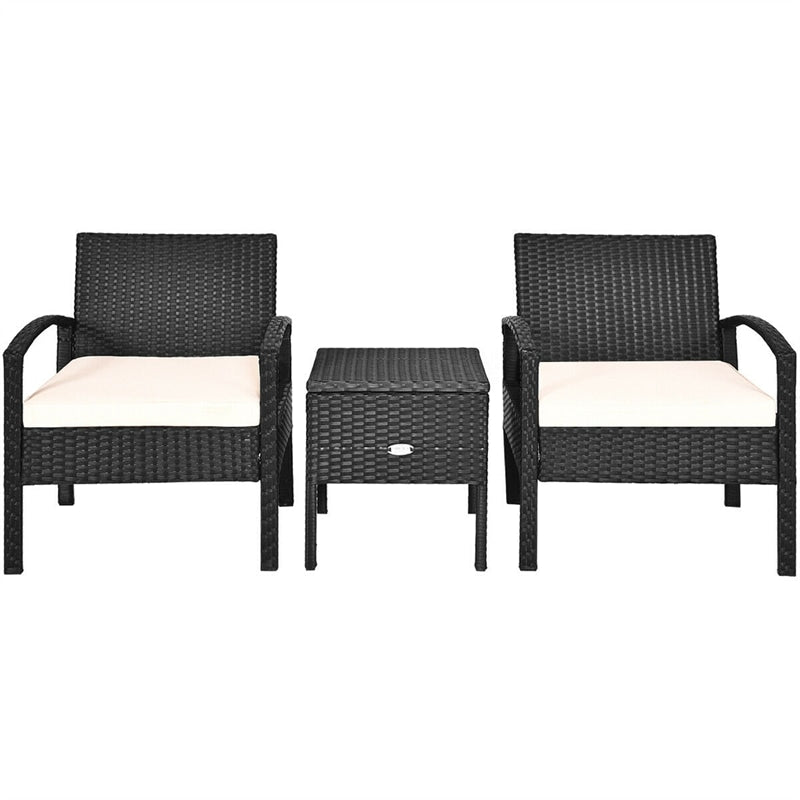 3PCS PE Rattan Wicker Patio Conversation Set with Cushions & Coffee Table