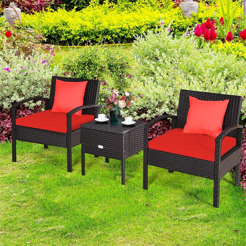 3PCS PE Rattan Wicker Patio Conversation Set with Cushions & Coffee Table