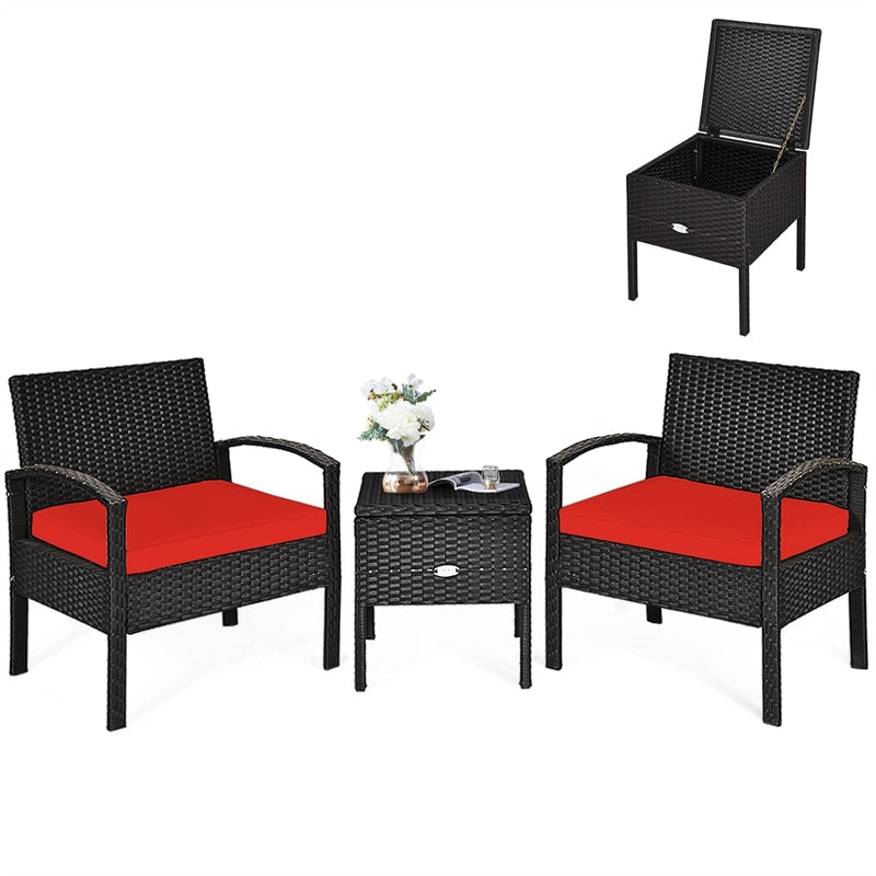 3PCS PE Rattan Wicker Patio Conversation Set with Cushions & Coffee Table