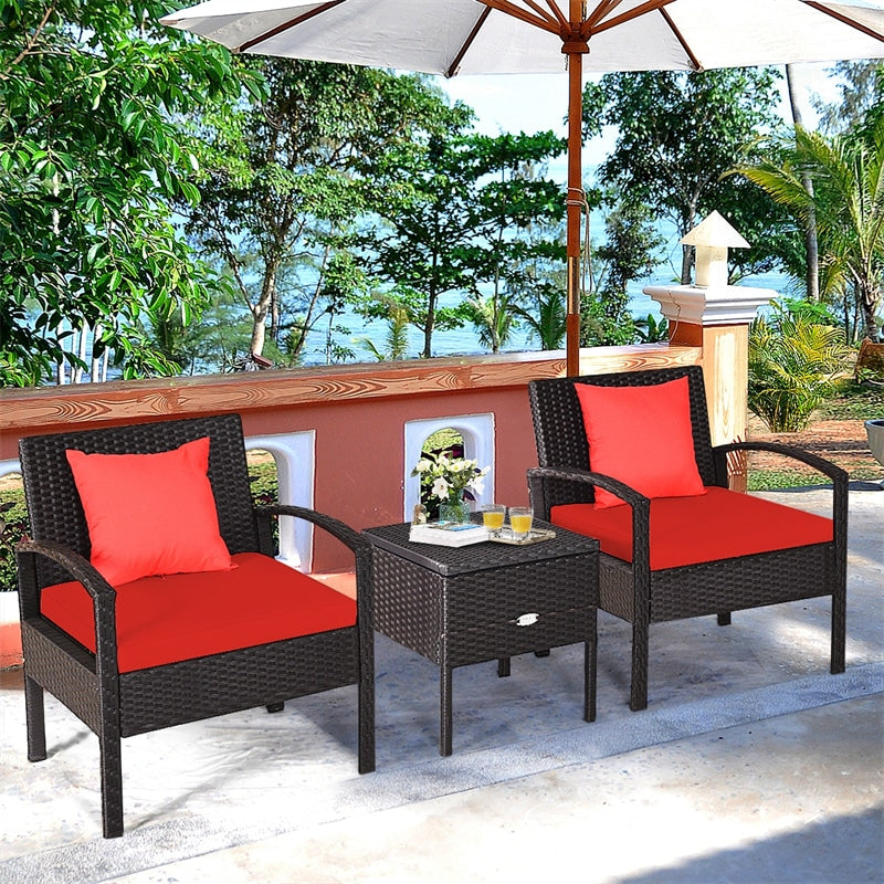 3PCS PE Rattan Wicker Patio Conversation Set with Cushions & Coffee Table