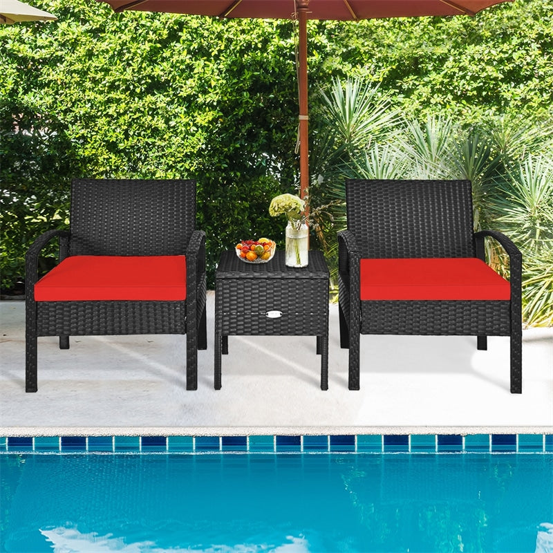 3PCS PE Rattan Wicker Patio Conversation Set with Cushions & Coffee Table