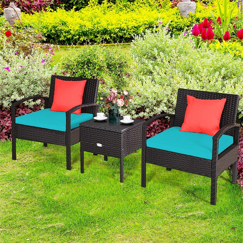 3PCS PE Rattan Wicker Patio Conversation Set with Cushions & Coffee Table