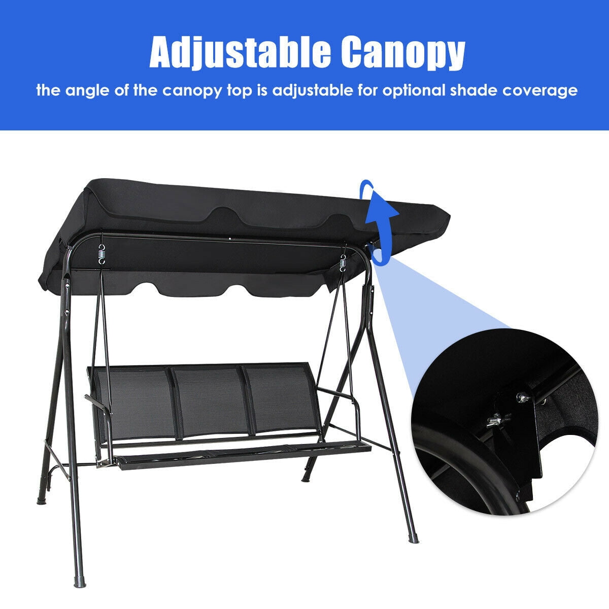 3 Person Steel Frame Patio Swing with Polyester Angle and Adjustable Canopy