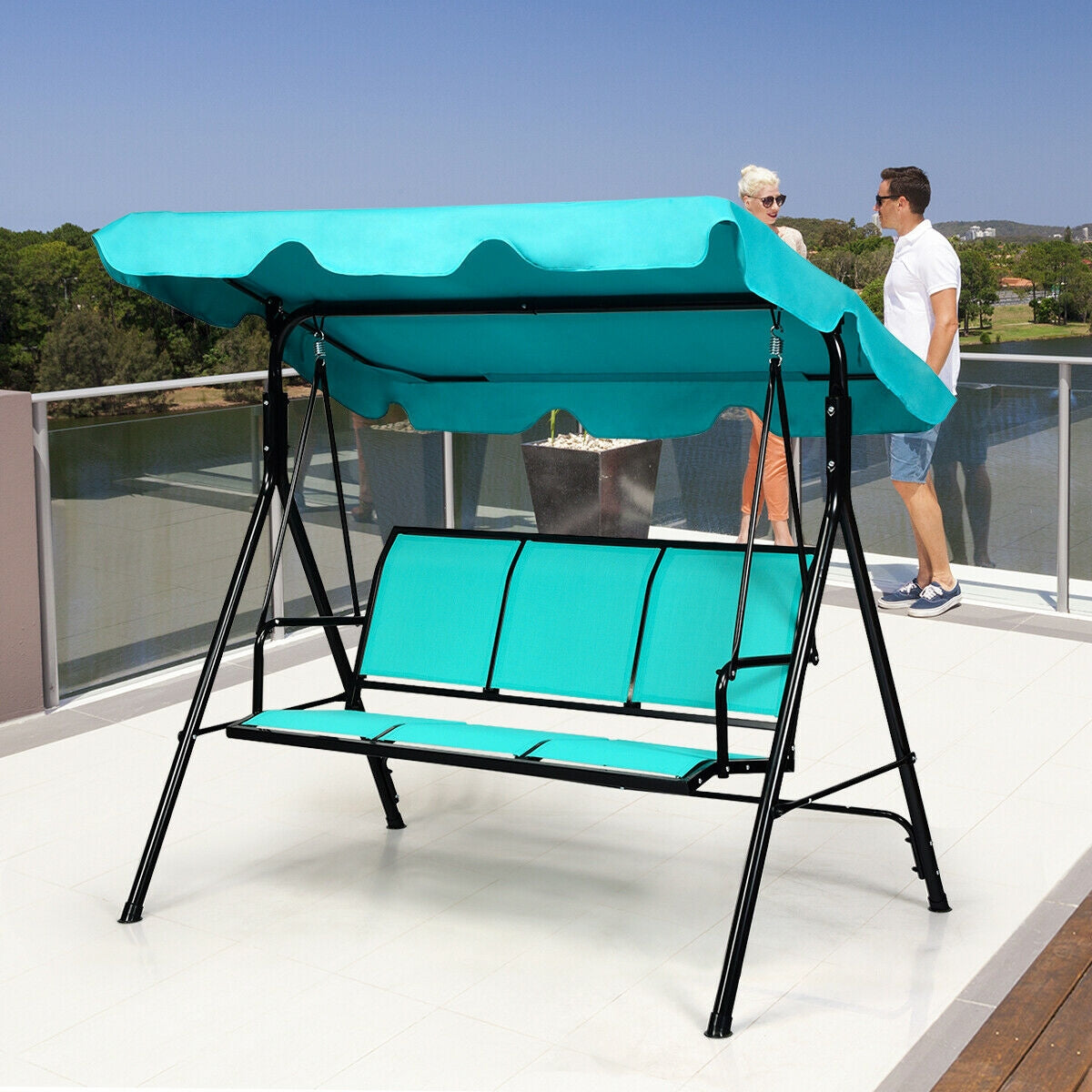 3 Person Steel Frame Patio Swing with Polyester Angle and Adjustable Canopy