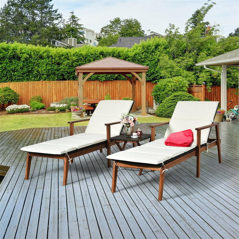 3 Piece Acacia Wood Patio Chaise Lounge Set with Folding Rattan Table