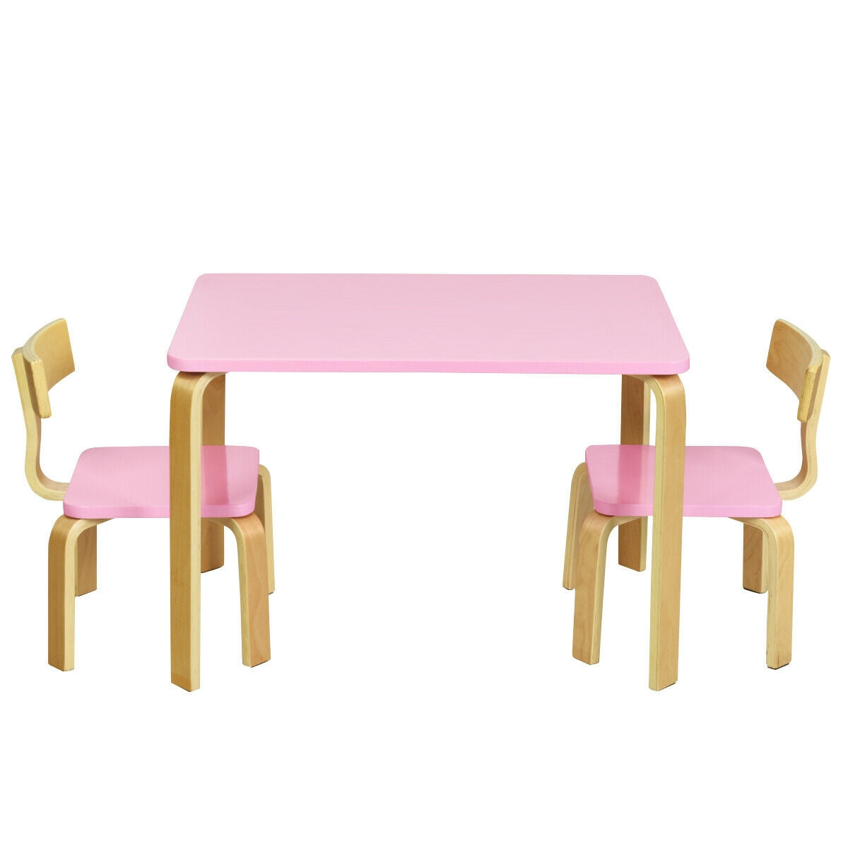 3 Piece Kids Wooden Activity Table and 2 Chairs Set for Reading and Writing