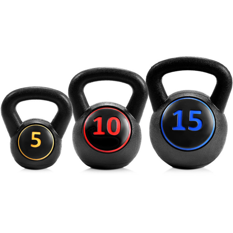 3 Pieces 5 10 15 lbs Kettlebell Weight Set for Home and Office Gym