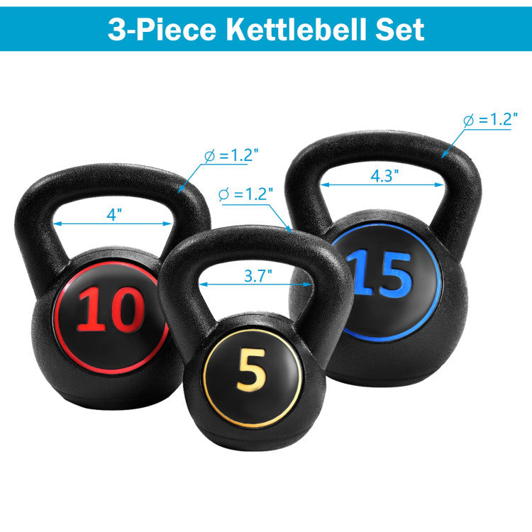 3 Pieces 5 10 15 lbs Kettlebell Weight Set for Home and Office Gym