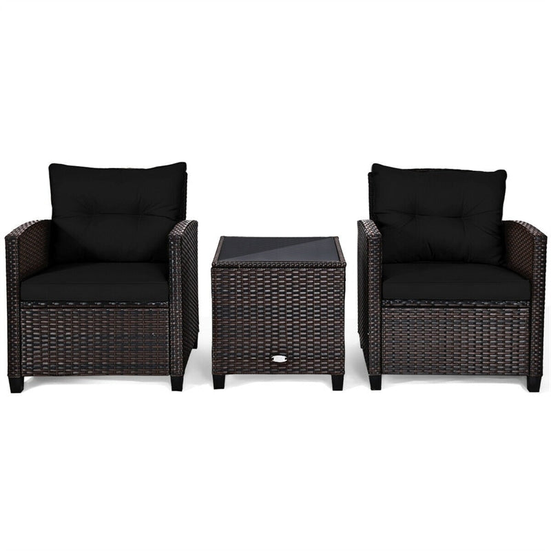 3 Piece Outdoor Wicker Rattan Patio Conversation Set with Washable Cushion & Coffee Table