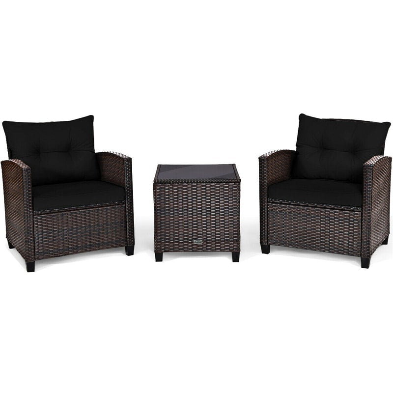 3 Piece Outdoor Wicker Rattan Patio Conversation Set with Washable Cushion & Coffee Table