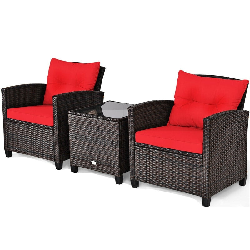 3 Piece Outdoor Wicker Rattan Patio Conversation Set with Washable Cushion & Coffee Table