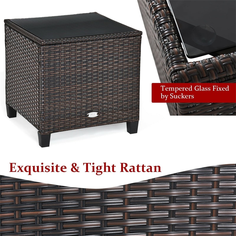 3 Piece Outdoor Wicker Rattan Patio Conversation Set with Washable Cushion & Coffee Table