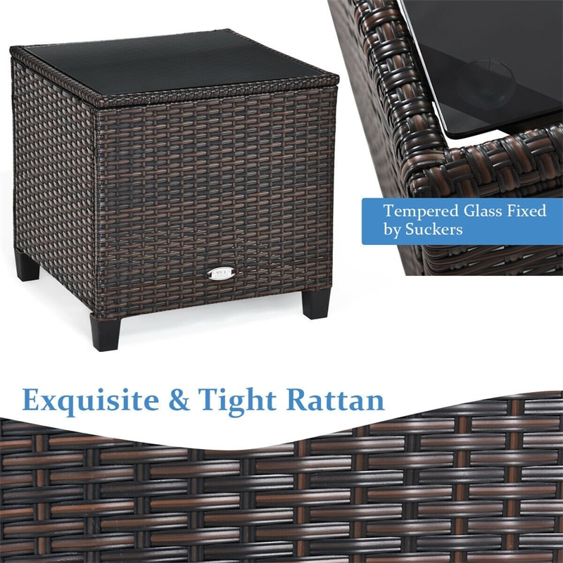 3 Piece Outdoor Wicker Rattan Patio Conversation Set with Washable Cushion & Coffee Table