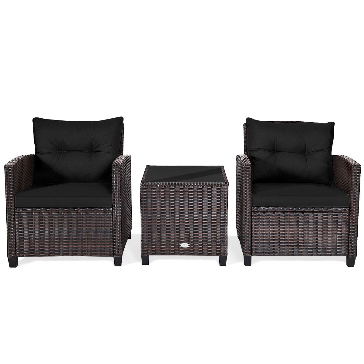 3 Pieces Rattan Patio Furniture Set with Easy-to-clean Cushions