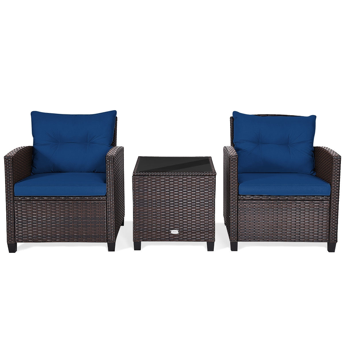 3 Pieces Rattan Patio Furniture Set with Easy-to-clean Cushions