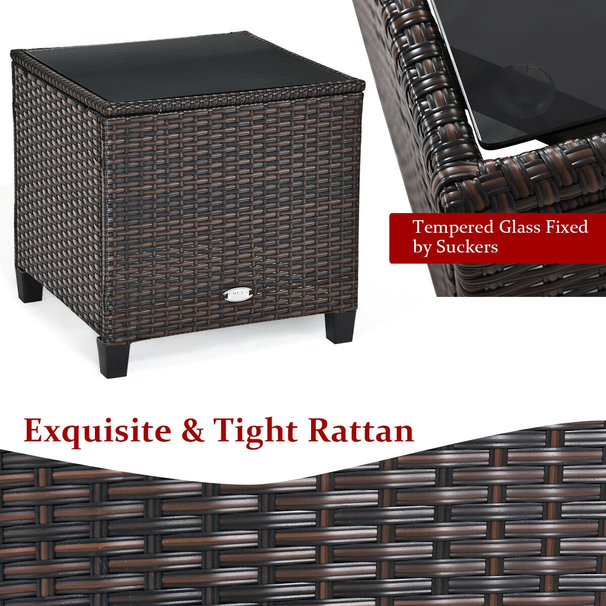 3 Pieces Rattan Patio Furniture Set with Easy-to-clean Cushions