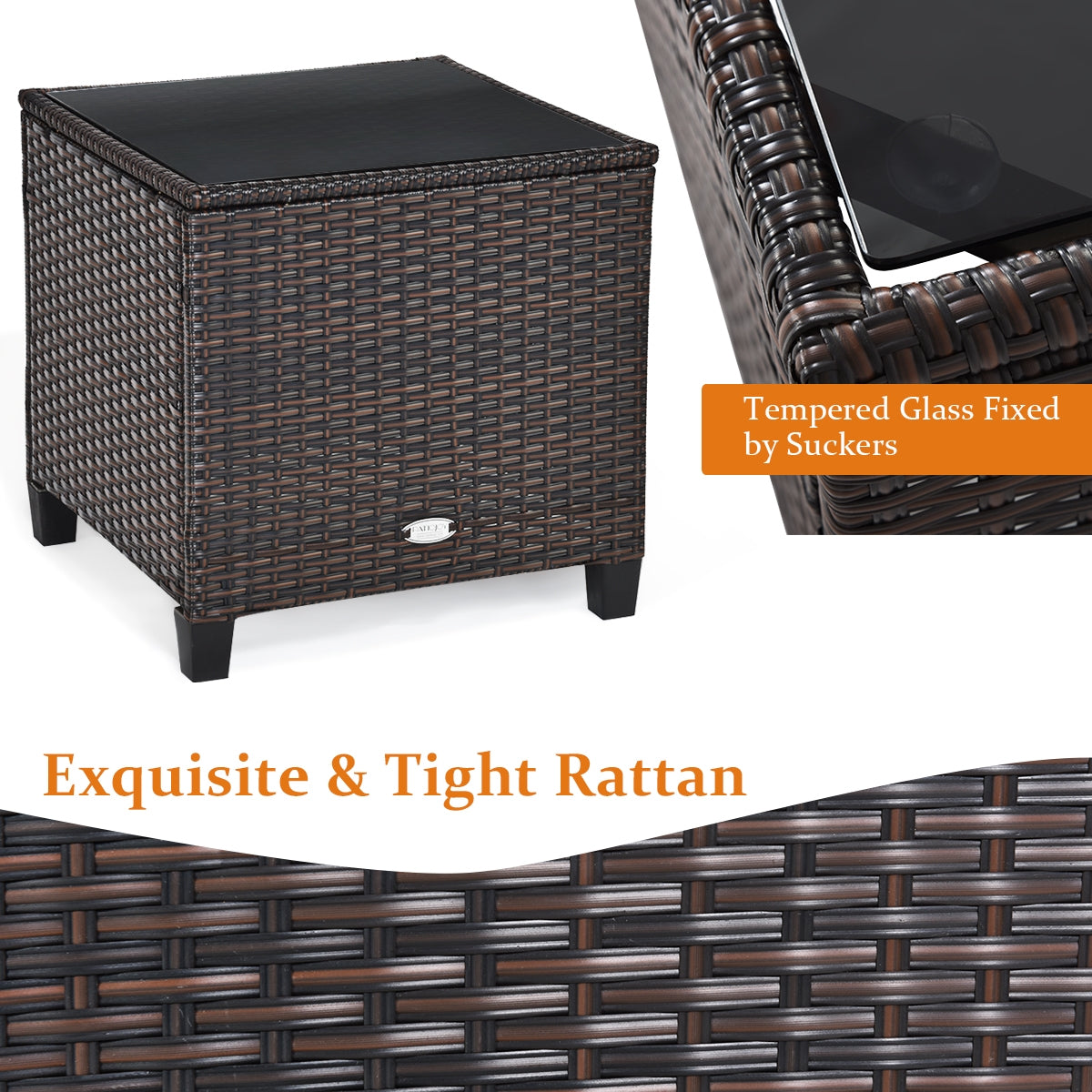 3 Pieces Rattan Patio Furniture Set with Easy-to-clean Cushions