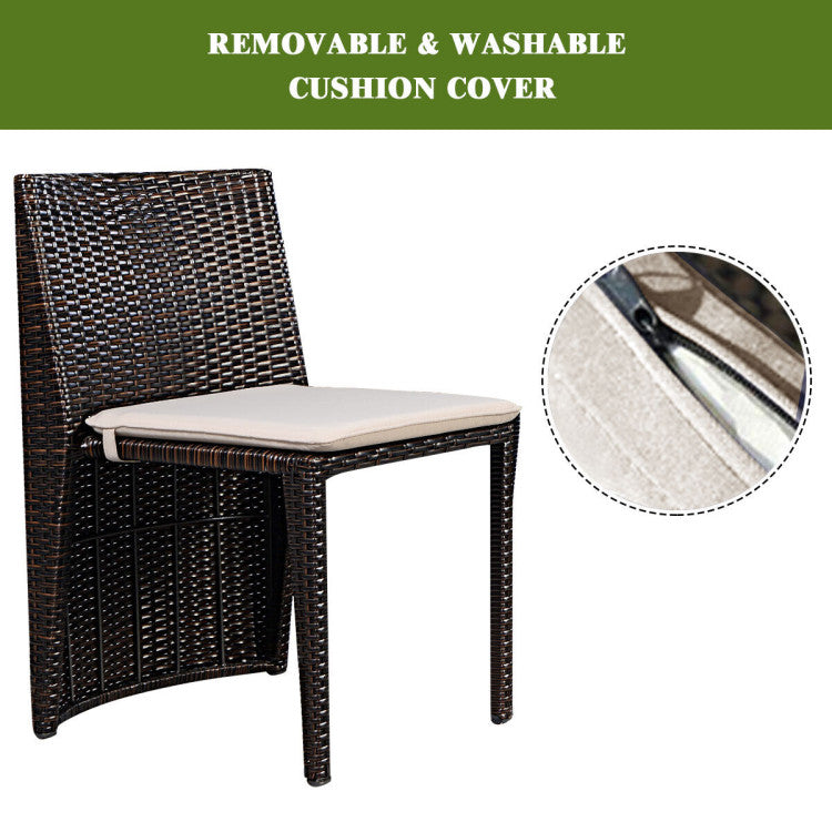 3 Pieces Wicker Patio Cushioned Outdoor Chair and Table Set