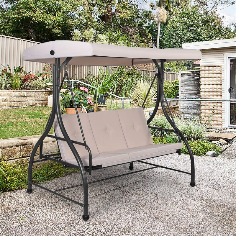 Outdoor Converting Swing Canopy Hammock 3-Seat Porch Swing Glider Chair with  & Adjustable Tilt Canopy, Seat & Back Cushions