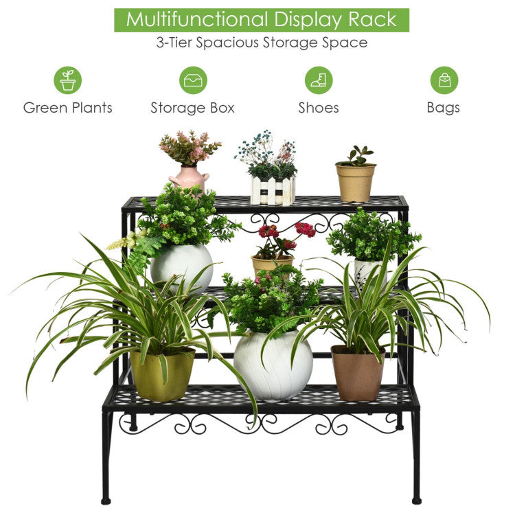 3 Tiers Metal Decorative Plant Stand for Patio and Garden