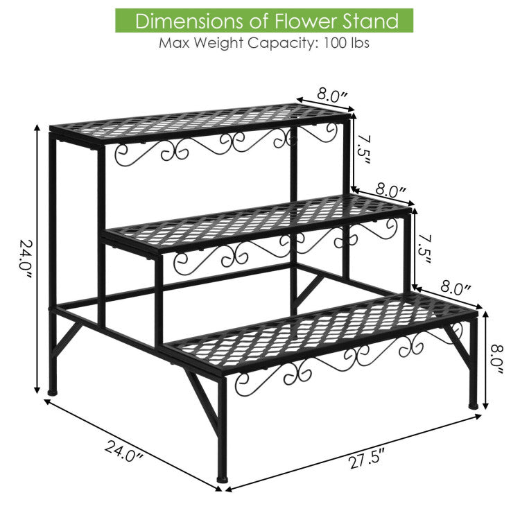 3 Tiers Metal Decorative Plant Stand for Patio and Garden