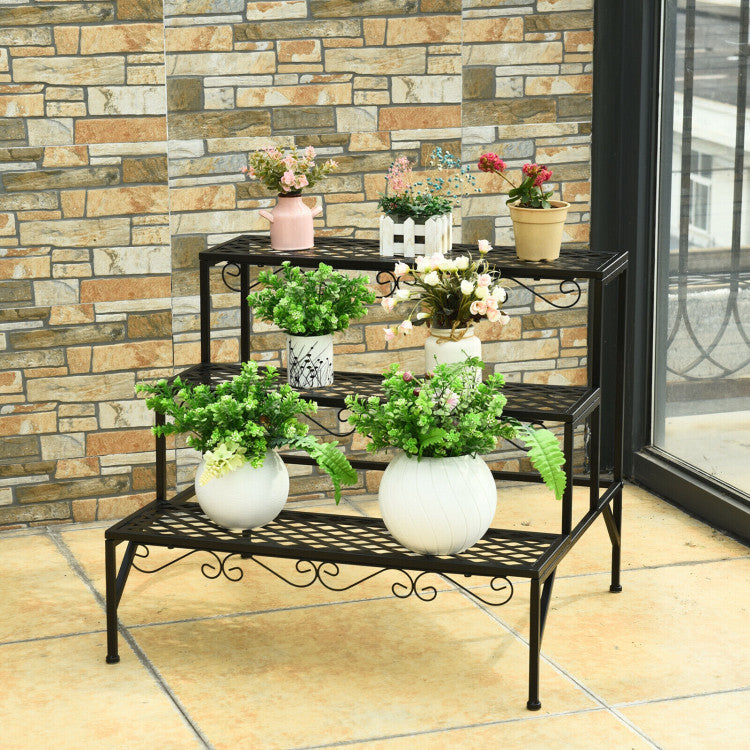 3 Tiers Metal Decorative Plant Stand for Patio and Garden