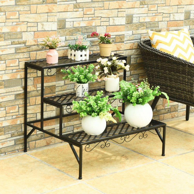 3 Tiers Metal Decorative Plant Stand for Patio and Garden