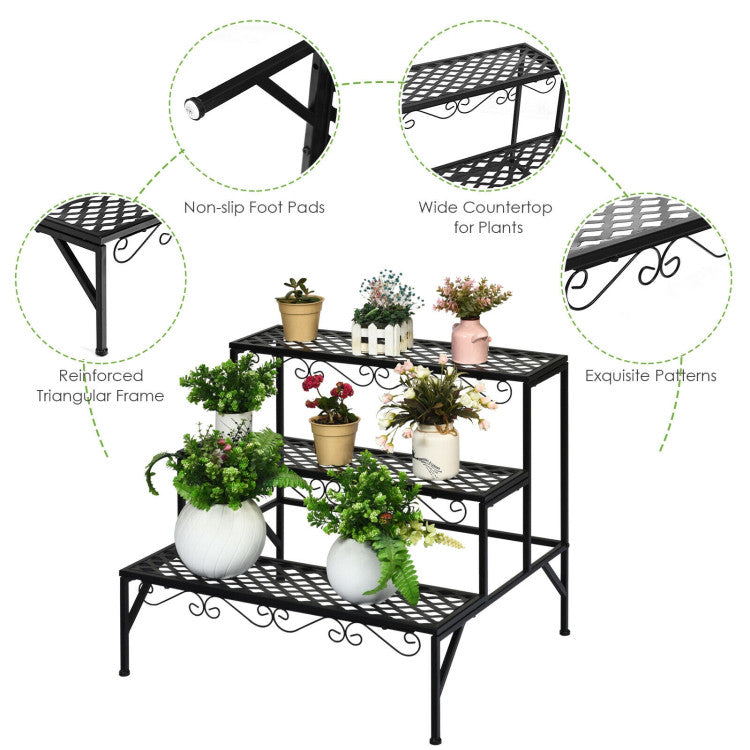 3 Tiers Metal Decorative Plant Stand for Patio and Garden