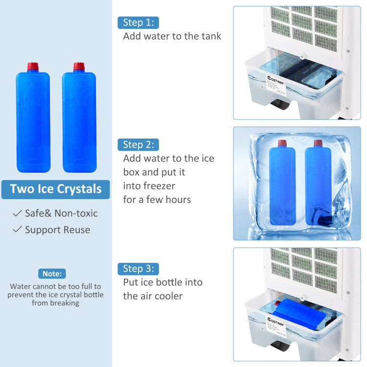 3 Wind Modes Portable Evaporative Air Cooler with Caster Wheels and Timer