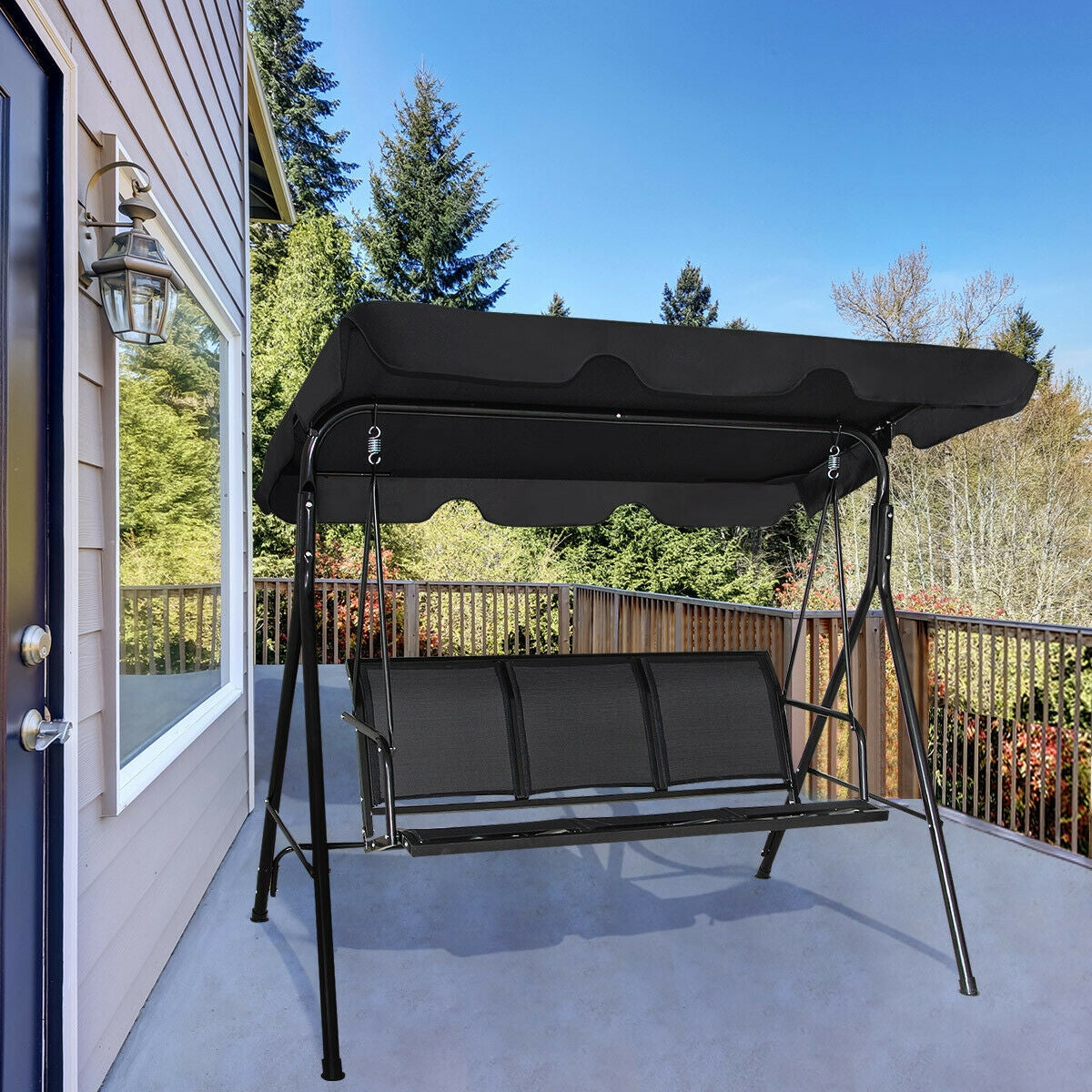 3 Person Steel Frame Patio Swing with Polyester Angle and Adjustable Canopy