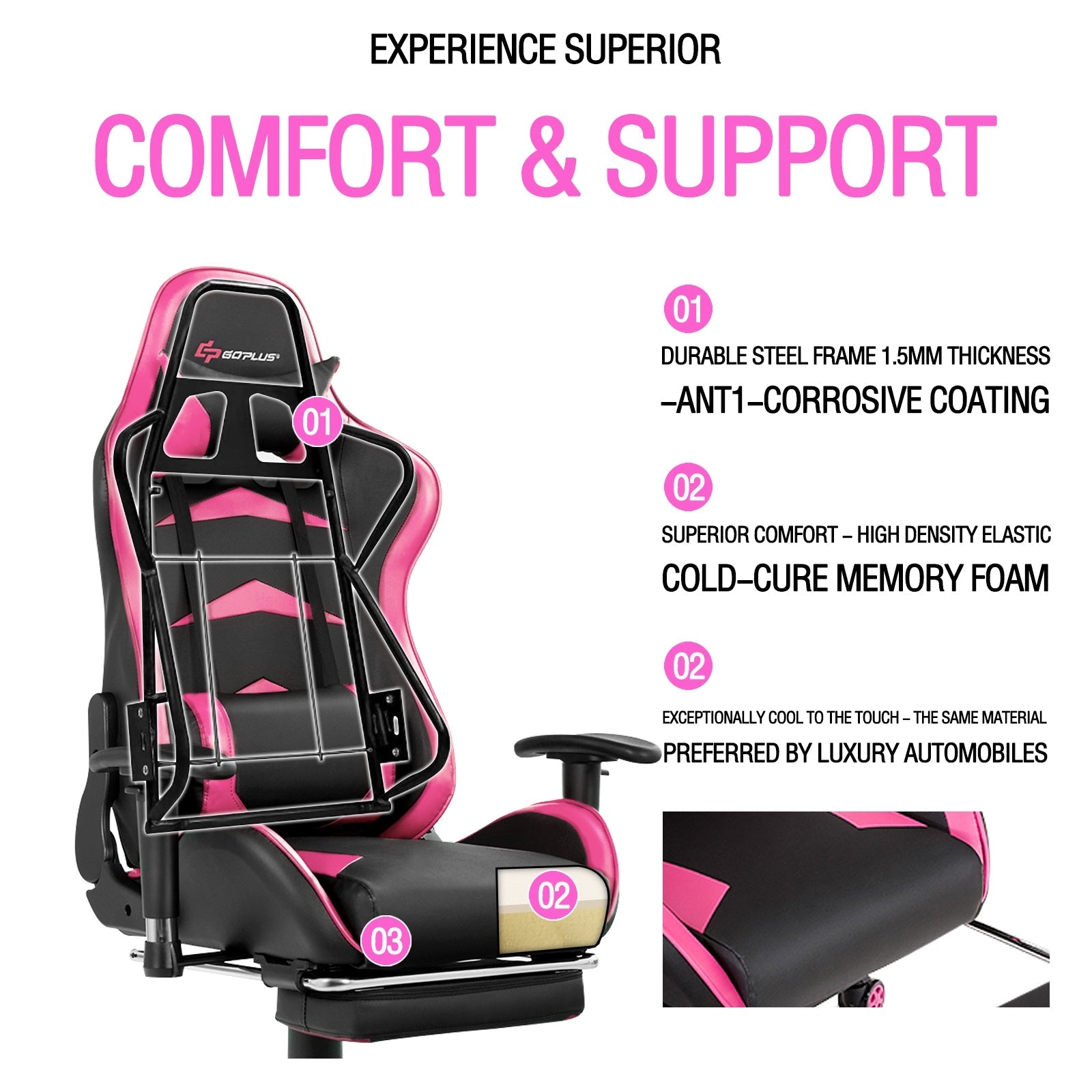 Massage Gaming Chair with Footrest and Adjustable Height