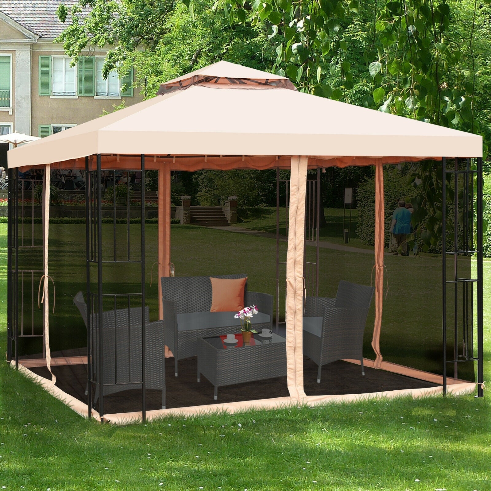 10 x 10 ft 2-Tier Vented Metal Gazebo Canopy with Mosquito Netting