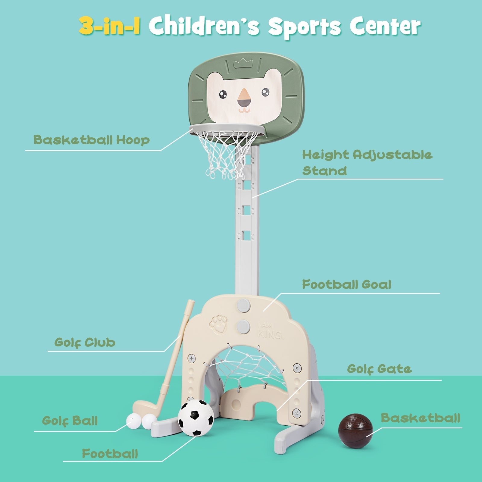 3-in-1 Adjustable Kids Basketball Hoop Sports Set