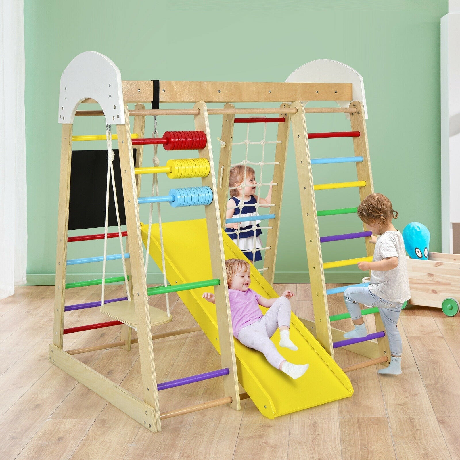 Indoor Playground Climbing Gym Wooden 8 in 1 Climber Playset for Children