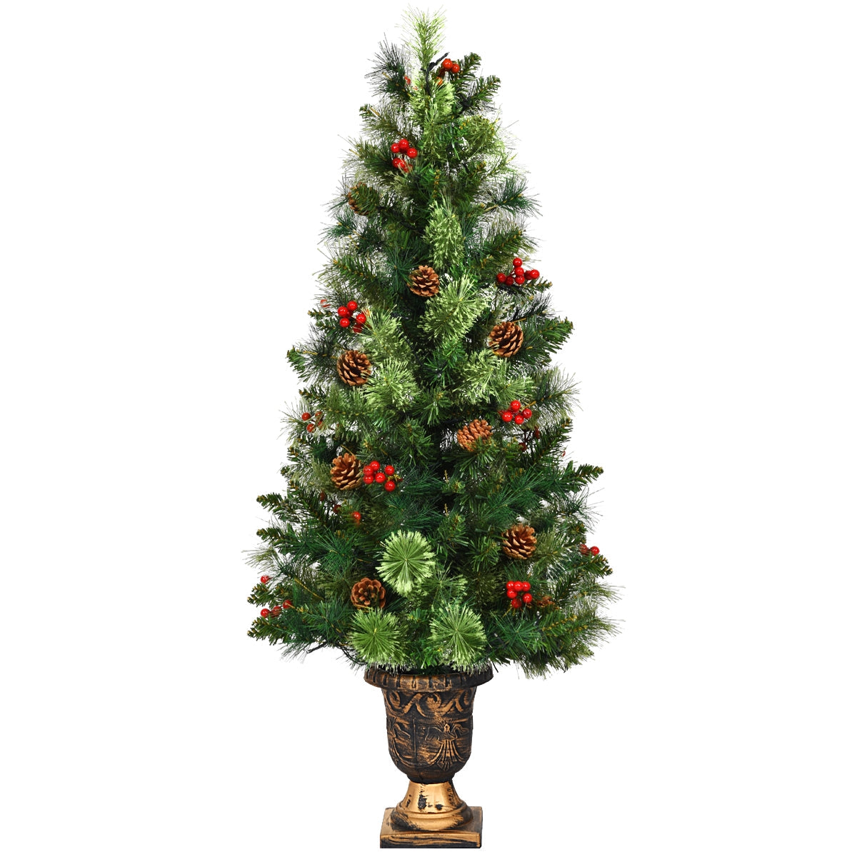 3/5 Feet Pre-lit LED Christmas Tree with Red Berries and Pine Cones