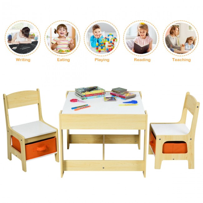 3-In-1 Kids Table Chairs Set With Storage Boxes and Blackboard Whiteboard Drawing