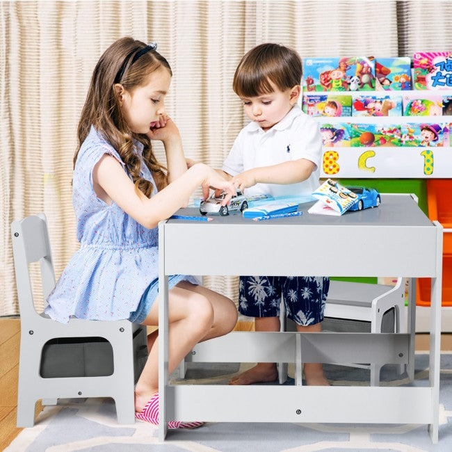 3-In-1 Kids Table Chairs Set With Storage Boxes and Blackboard Whiteboard Drawing