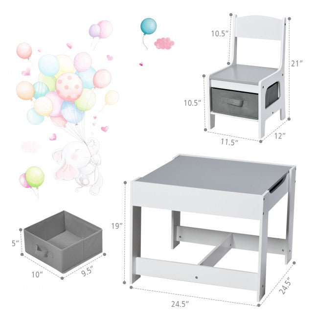 3-In-1 Kids Table Chairs Set With Storage Boxes and Blackboard Whiteboard Drawing