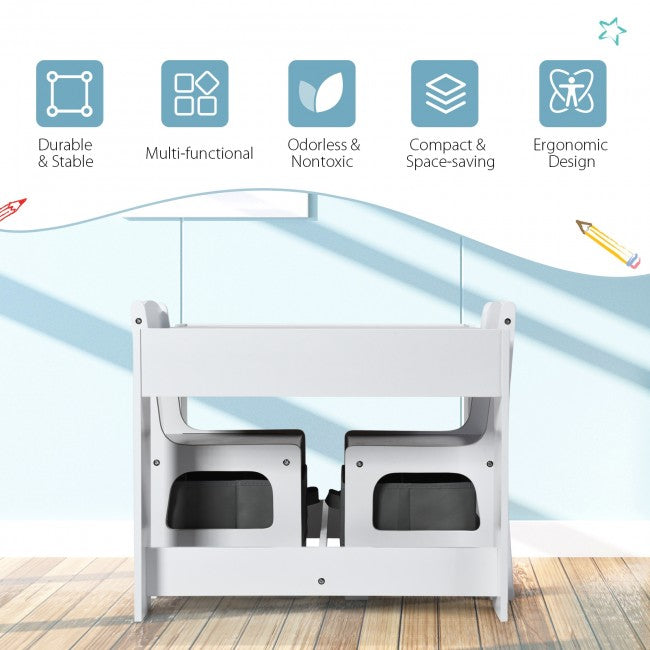 3-In-1 Kids Table Chairs Set With Storage Boxes and Blackboard Whiteboard Drawing