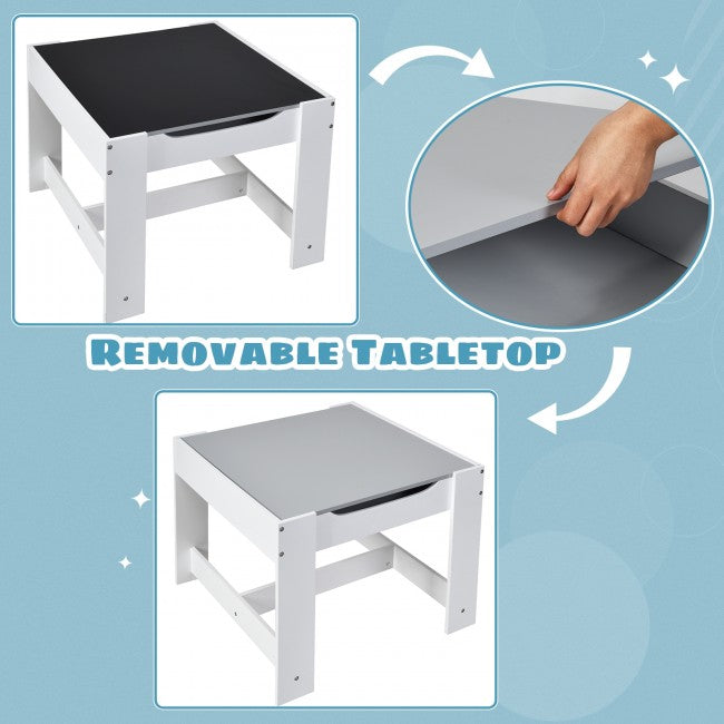 3-In-1 Kids Table Chairs Set With Storage Boxes and Blackboard Whiteboard Drawing