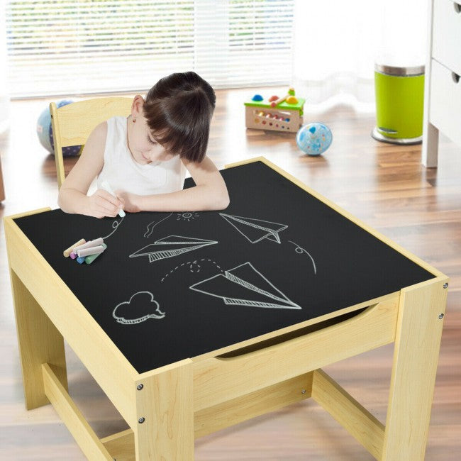 3-In-1 Kids Table Chairs Set With Storage Boxes and Blackboard Whiteboard Drawing