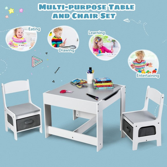 3-In-1 Kids Table Chairs Set With Storage Boxes and Blackboard Whiteboard Drawing